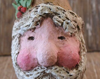 Primitive Santa Ornament, Gourd Santa, Folkart Santa, OOAK Santa Paper Mache Santa