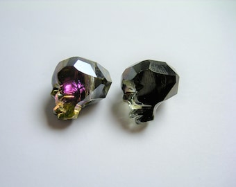 Crystal faceted skull - 2 pcs - 14mm - Mystic Black - SFB19