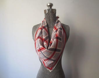 Vintage '60s/'70s Echo 100% Cotton Scarf / Oversized Bandana in Red, Black & White Grid and Polka Dot Pattern