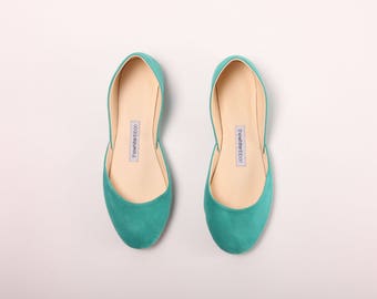 The Suede Ballet Flats | Leather Ballet Flats in Tiffany Green | Pointe Shoes in Sea Green ... Made to Order