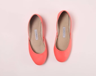 Handmade Leather Ballet Flats | Pop Coral | Ballet Flats | Ready to Ship