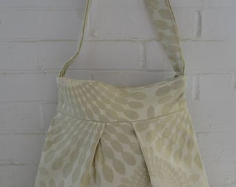White Floral Fabric Pleated Bag, Shoulder Bag, Handbag, Tote, Bling Fabric, Glitter Accent