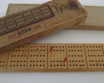 Vintage Wooden Cribbage Boards Horn Company Wood Pegs Vintage Games YourFineHouse SHIPSWORLDWIDE