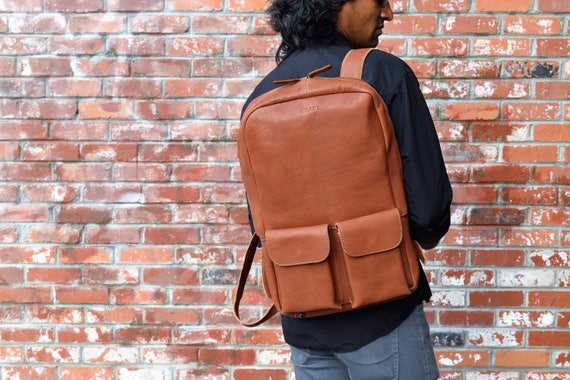 Laptop backpack leather mens backpack computer backpack