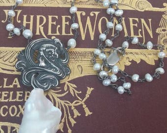 STERLING ART NOUVEAU lady baroque pearl vintage assemblage antique necklace