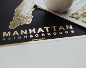 MANHATTAN Map. Screen Print Poster. Neighborhood Map. Modern Home Decor Print. Manhattan NYC New York Art Poster. Multiple Colors.