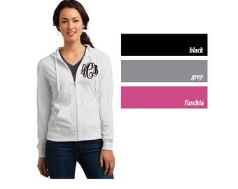 Monogrammed Zip Up Jacket | Bridesmaid Sweatshirt | Lightweight Full Zip Hooded Sweatshirt | Monogram Hooded Sweatshirt |Bridal Party Hoodie
