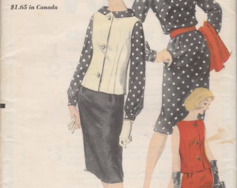 60s Blouse, Skirt & Vest Pattern Vogue 5956 Size 12