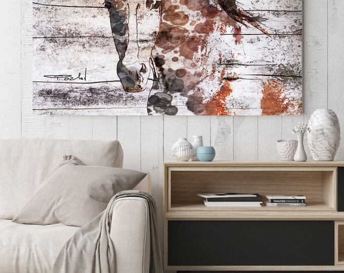 Gorgeous Bay Horse. Extra Large Horse, Horse Wall Decor, Reddish-brown Rustic Large Horse Canvas Art Print up to 81" by Irena Orlov