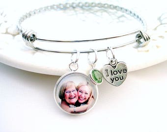 Photo Charm Bracelet Photo Gift for Mom Grandmom Gift Mom gift Picture bracelet Mother's Jewelry Birthstone Bracelet Gift for Wife Gift