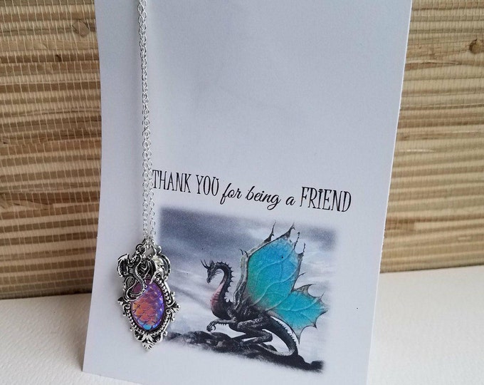 Mermaid or Dragon necklace W/ CARD UniQueparty favor girl birthday Dragon gift best friend ocean BFF gift Girl Gift mother daughter gift