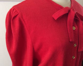 Vintage 1970s does 1930s red knit sweater dress