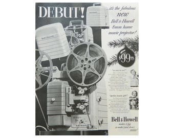 Vintage Camera Ad - Bell & Howell 8mm Home Movie Projector from 1952