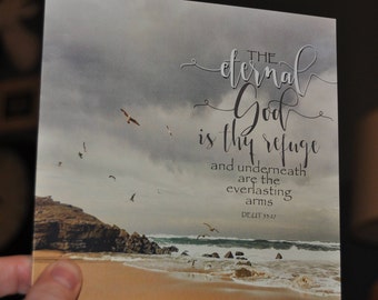 2 x scripture greetings card comfort verse for sympathy or illness christian verse the eternal God is thy refuge DEUT 33 V 27 sea bible kjv
