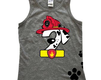 Custom PAW PATROL Inspired birthday shirt Marshall Birthday Shirt Paw Patrol Birthday Shirt with Name on Back Sleeveless Tank Top