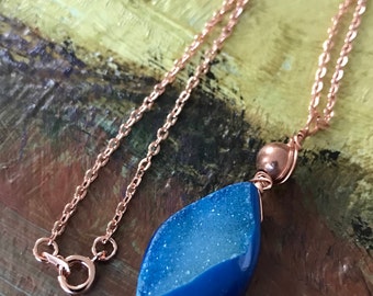 Genuine Blue Druzy Necklace