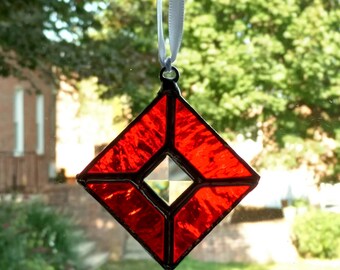 Stained Glass Ornament Suncatcher, Christmas Tree Ornament, Red Bevel Ornament, Christmas Suncatcher, Holiday Decoration, Christmas Gift