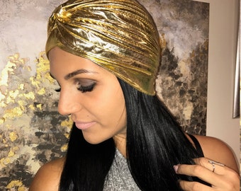 Gold Turban, Unique Golden Shiny Turban, Metallic Turban, Cloche Turban, Fashion Gold Cloche, Metallic Hats, Show Turban, Dance Turban,