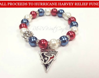 Houston Texans Bracelet, Beaded Bracelet,Football Bracelet, Charm Bracelet,Stretchy, Handmade Custom Jewelry Hurricane Harvey