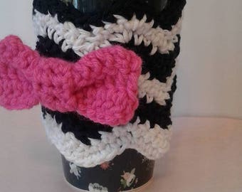 Girly bow and chevron coffee cup sleeve eco friendly coffee cup cozy