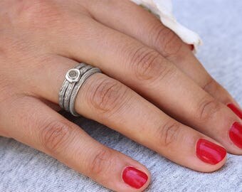 bridal set white gold ring set alternative engagement ring unique wedding ring - Unique Wedding Ring Set bridal set white gold ring set alternative engagement ring unique wedding ring - Unique Wedding Ring Set