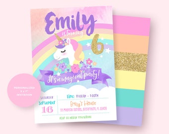 Unicorn Invitation, Unicorn Birthday Invitation, Unicorn Party Invitation, Magical Unicorn Party, Rainbow Unicorn Invitation, Unicorn Invite