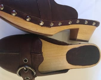 MIU MIU Vintage Brown leather clogs, UK size 4.5