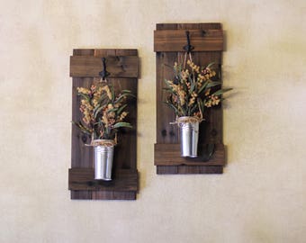 Rustic Wall Decor Wooden Plant Holder Set Sconces Home Rustic Wall Decor Wooden Plant Holder Set Sconces Home