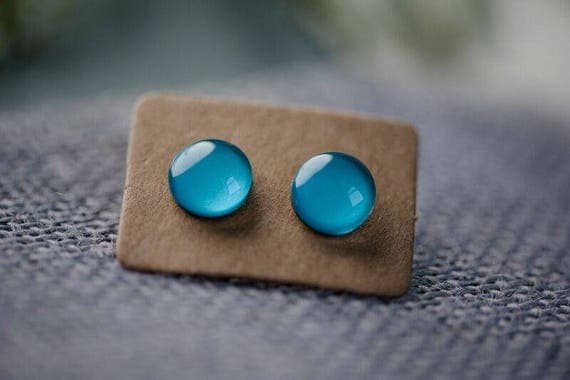 Cornflower Blue Glass Earrings - Surgical Steel Hypoallergenic Green Studs - Free Postage Sensitive Earrings