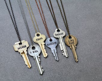 Vintage Key Necklace - Personalized Key Pendant - Hand Stamped Key - Vintage Key Necklace - Unisex Gift - Custom Necklace by Modern Out