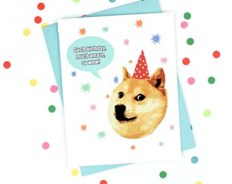 Funny Birthday Card - Doge Card - Much Amaze - Such Birthday - Wow - Doge Meme Greeting Card