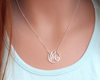 Monogram Necklace - unique letter suspended on a beautiful diamond cut sterling silver chain, M Necklace, Silver Necklace, Letter Necklace
