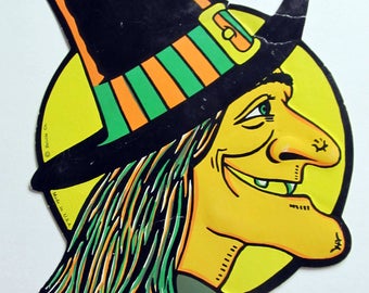 beistle halloween witch die cut embossed paper decoration side profile pointed hat full yellow moon window - Beistle Halloween Decorations beistle halloween witch die cut embossed paper decoration side profile pointed hat full yellow moon window - Beistle Halloween Decorations