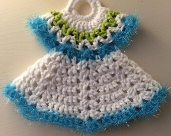 Crochet Dress Potholder, Dress Potholder, Hot Pad, Dishcloth, Vintage Dress, Ready to Ship