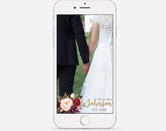 Marsala Wedding Snapchat Geofilter, Custom Wedding Filter, Marsala & Gold Geofilter, Fall Wedding Geofilter, Floral Snapchat Filter