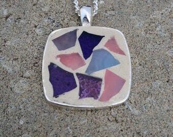 Purple Square Pendant Necklace Stained Glass Pendant Mosaic Purple Necklace Mosaic Necklace Pendant Purple Stained Glass Jewelry Lilac
