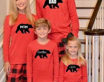 Family Christmas Pajamas, Bear Monogram, Buffalo Plaid, Buffalo Plaid Christmas Pajamas, Buffalo Check Pajamas, Kids Christmas Pajamas