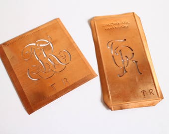 TR Rare Authentic Copper Stencil Vintage Monogram TR - Set of 2