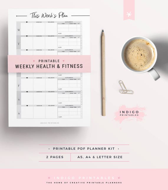 Fitness Planner Weekly Fitness Planner Wellbeing Planner