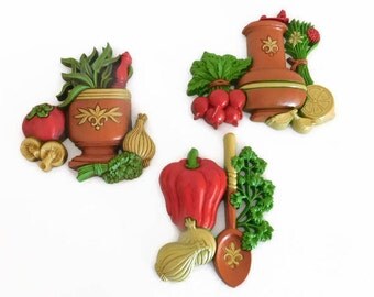 Three (3) Vintage Dart Ind. Vegetable Wall/Decor Plaques - Vintage Kitchen Decor, Vintage Dart Ind., Vegetable Decor, Vegetable Garden