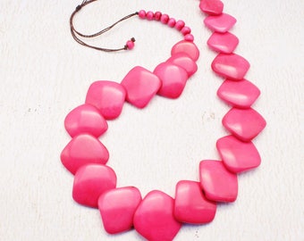 Red Necklace Statement Necklace of Tagua Chunky Necklace