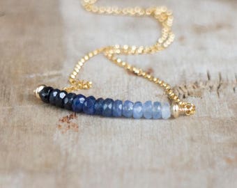 Ombre Sapphire Necklace, Blue Shaded Sapphire Necklace in Gold or Silver, September Birthstone, Genuine Sapphire Jewelry, Wife Gift