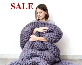 Chunky knit Blanket. Knitted blanket. Merino Wool Blanket. Chunky blanket. Chunky knit throw. 18 MICRON MERINO