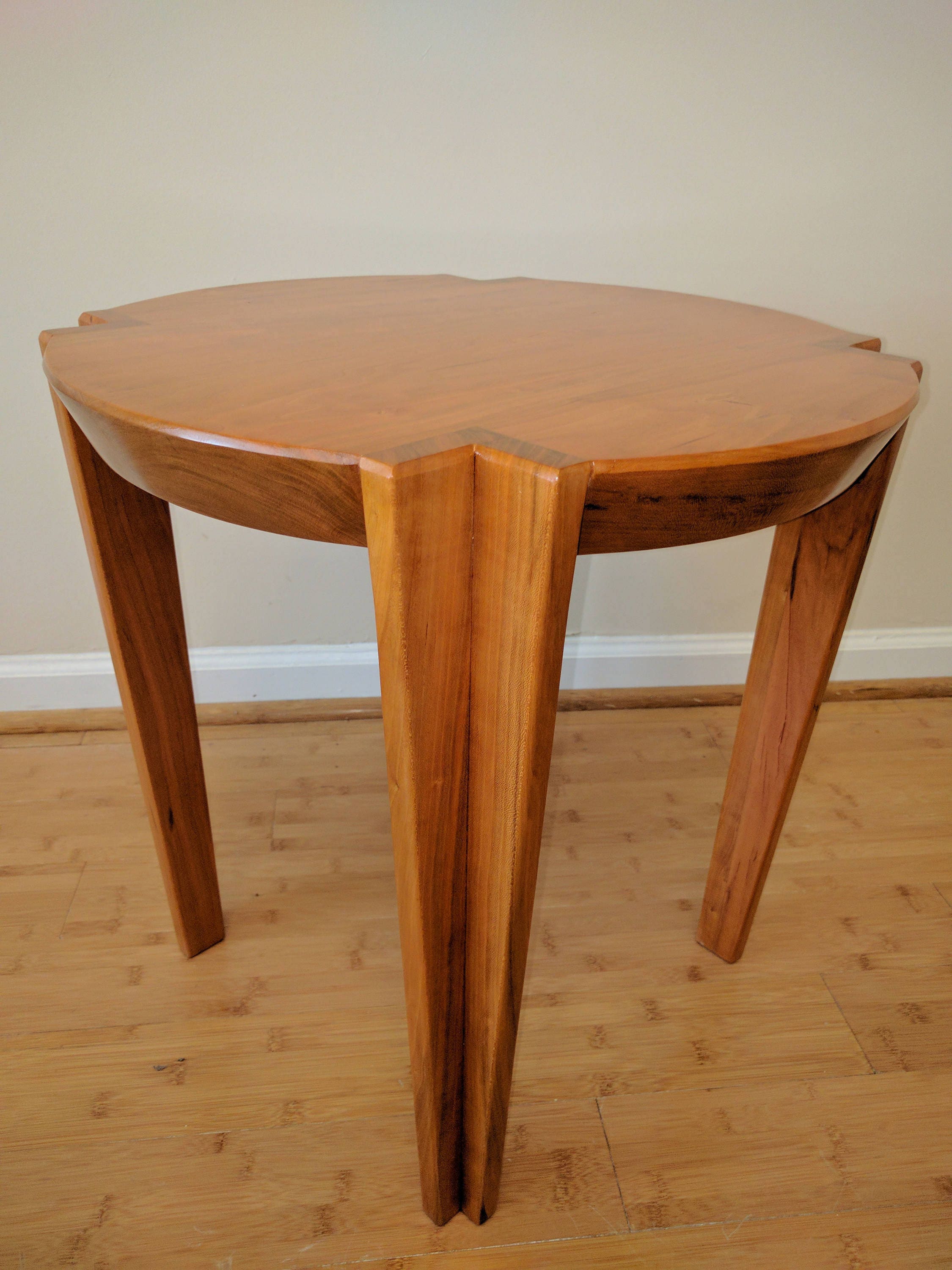 Round Beveled Cherry End Table / Nightstand Mid Century Modern
