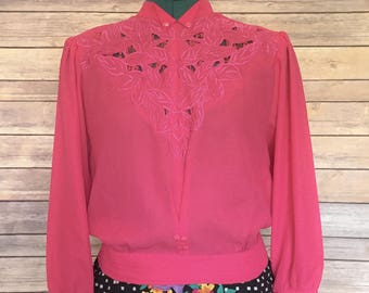 Pink Blouse | Summer Shirt | 80s Blouse | Pink Shirt | Pink Shirt Women's | Blouson | Vintage Shirt Women | 80s Clothing Women | Party Wear