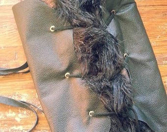 Leather arm cuff ,primal faux fur , festival wear , game of thrones costume , jon snow , cosplay accessory , bicep wrap , viking , medieval
