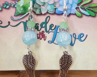 blue wings drop earrings