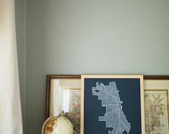 CHICAGO Map. Screen Print Poster. Neighborhood Map. Modern Home Decor Print. Chicago Illinois Art Poster. Multiple Colors.