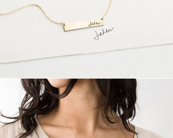 Actual Handwriting Bar Necklace or Bracelet, Custom Signature Necklace • Personalized Gold, Silver or Rose Gold Name Bar Necklace • LZ155_32
