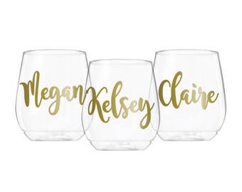 PLASTIC Personalized Wine Glasses, Plastic Wine Glass, Wine Glasses Personalized, Wine Glasses Bachelorette Party, Bridesmaid Wine Glass